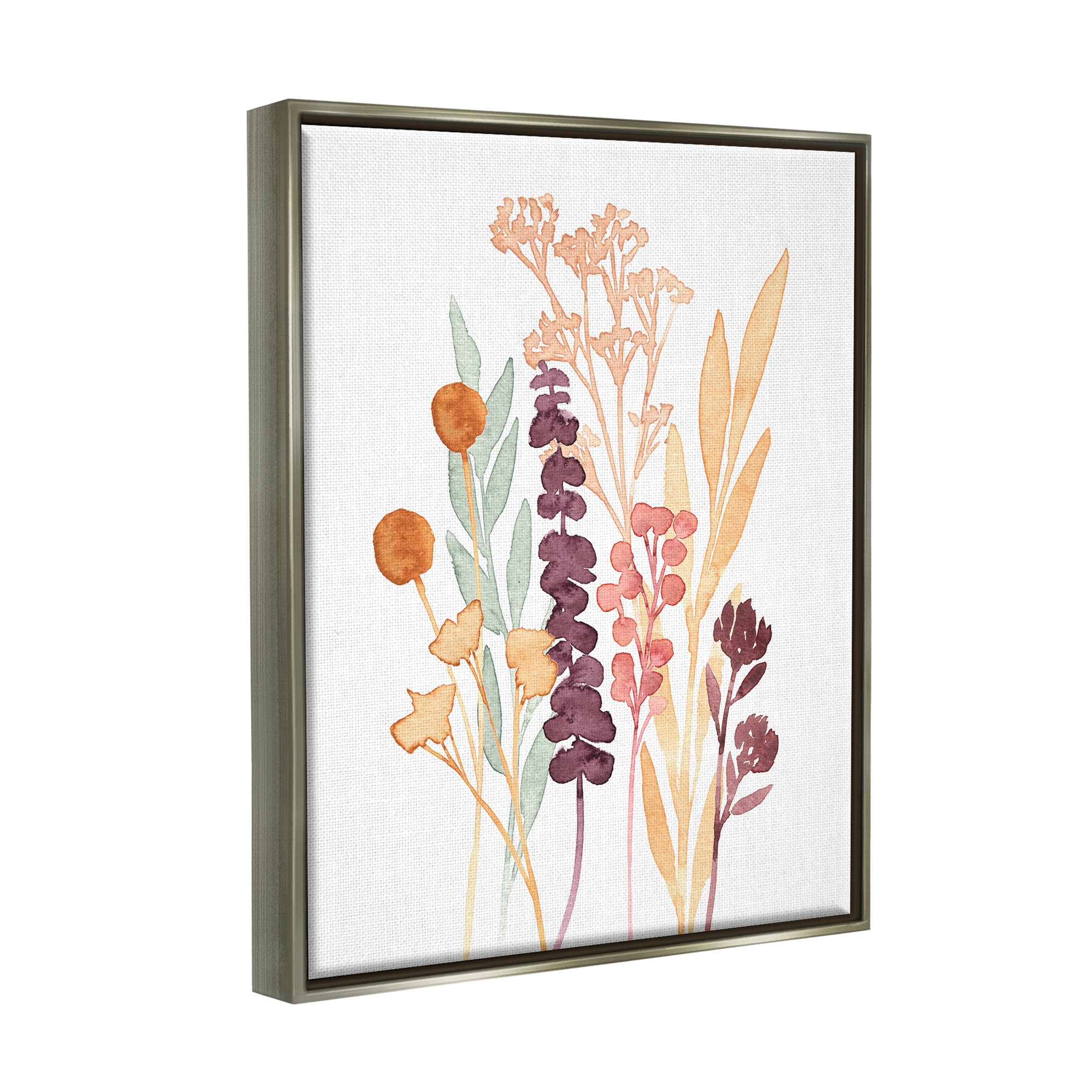 Stupell Industries Wildflower Botanicals Layered Herbs Graphic Art Luster Gray Floating Framed Canvas Print Wall Art, Design by Annie Warren
