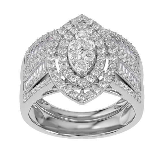 AFFY Marquise Cut Vintage Style Bridal Set Ring for Women, 1.70 Carat (ctw) Lab Grown Diamond Ring In 14K White Gold Plated 925 Sterling Silver Engagement Wedding Jewelry For Her Size-4