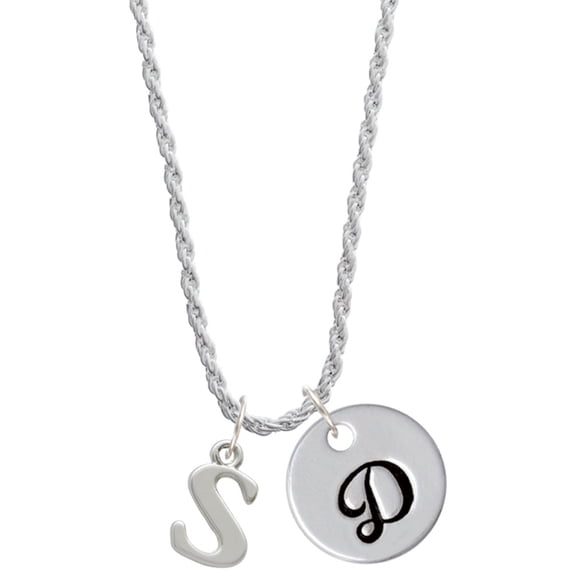 Delight Jewelry Silvertone Large Initial - S - Silvertone Script Initial Disc - D - Charm Necklace, 20"+3"