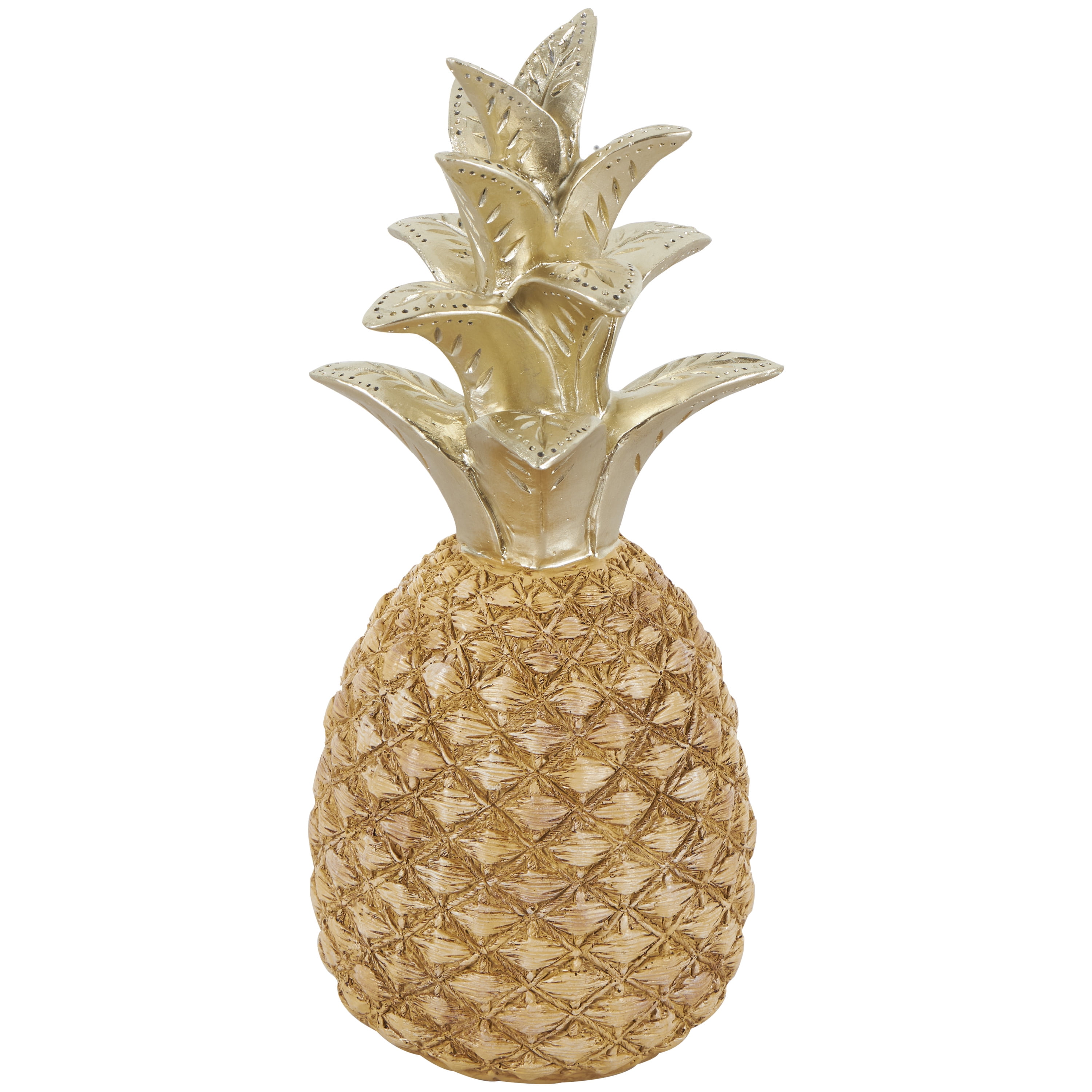 6" x 13" Gold Resin Textured Pineapple Fruit Sculpture with Carved Gold Top, by DecMode