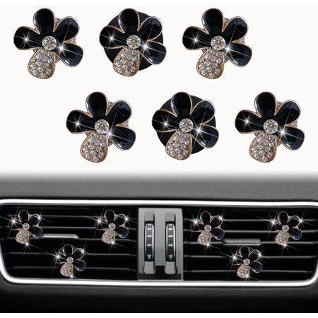 Black Daisy Air Vent Clips, 6 Pcs Cute Flower Car Air Fresheners Vents Clips Diamond Vent Clip Car Interior Decor Charm Bling Car Accessories Car Decoration for Women