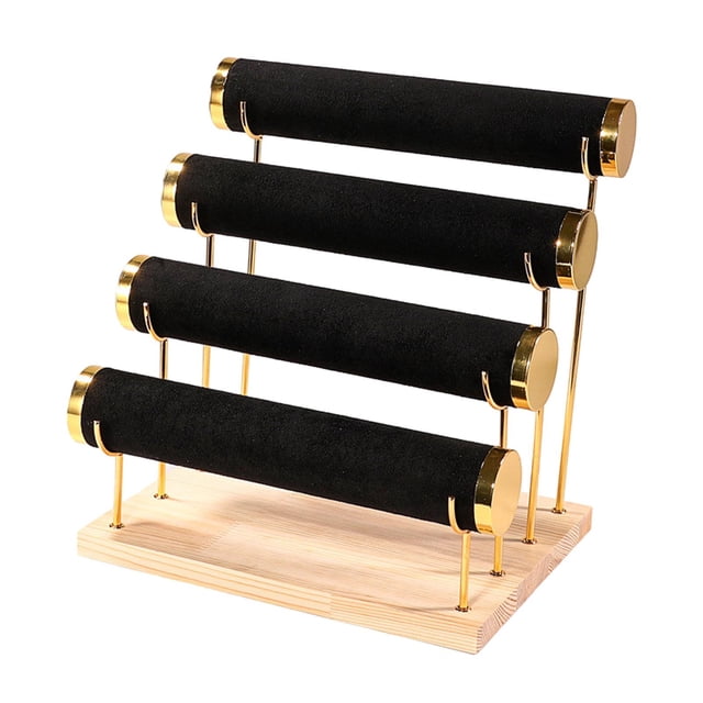 Soporte para pulseras, exhibidor de pulseras, torre independiente, base de madera desmontable, brazalete negro