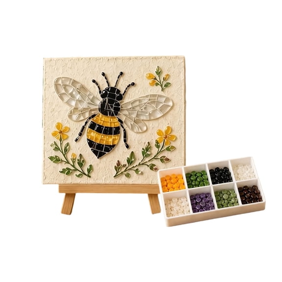DIY Fall Garden Sea Glass Mosaic Kit Bee Themed Handcraft Set For Home Art Project(7x7cm)