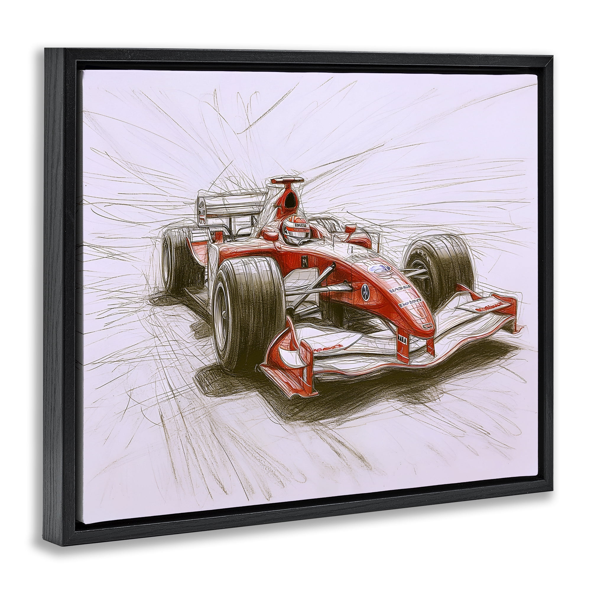 Stupell Industries Sketched Race Car Concept Black Framed Floater Canvas Wall Art, design by Steve Hunziker