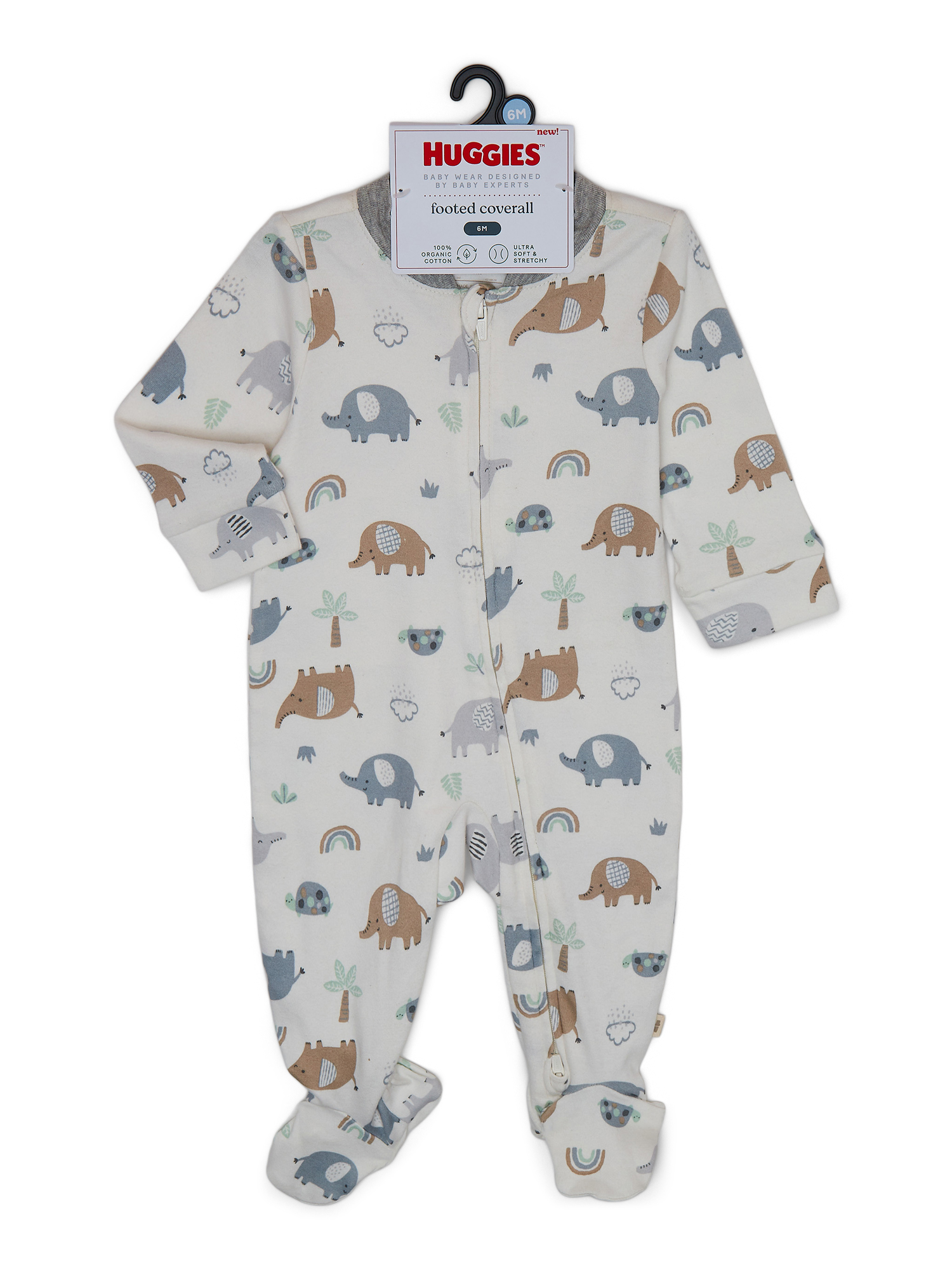 Huggies Baby Boy Alex The Elephant Printed Organic Cotton Sleep and Play, Sizes NB-9M