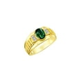 thumbnail image 6 of RYLOS Men's Rings 14K Yellow Gold Ring Classic Designer Style 8X6MM Oval Gemstone & Diamond Ring Green Sapphire Birthstone Rings For Men Size 13, 6 of 7