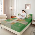 thumbnail image 3 of Castle Fairy Abstract Vertical Paint Block King Sheets 4pcs,Mid Century Gold Foil Square Bedding,Emerald Off-White,1 Flat Sheet, 1 Fitted Sheet and 2 Pillowcases, 3 of 7