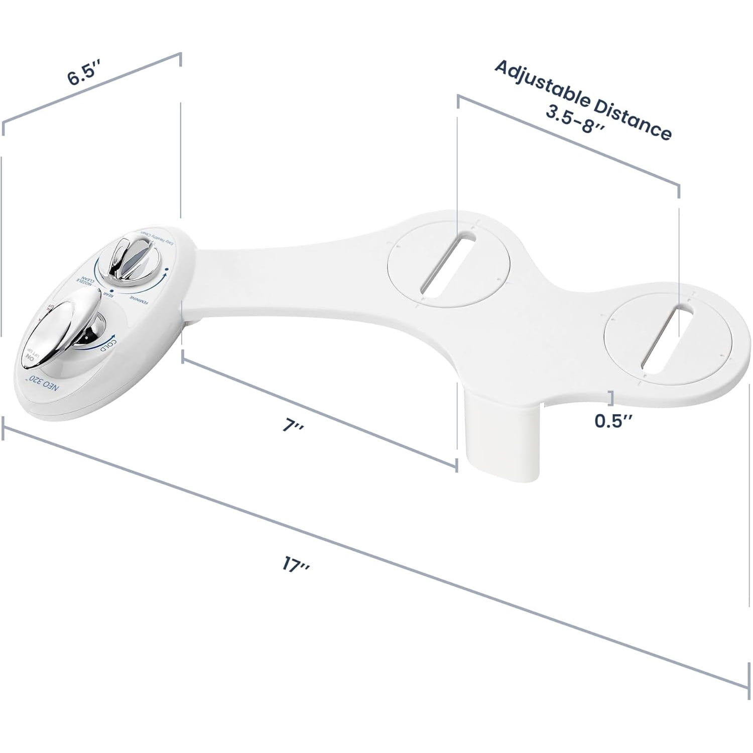 Warm Water, Dual Nozzle, Self-Cleaning, Non-Electric Bidet Attachment for Toilet Seat, Adjustable Water Pressure, Rear & Feminine Wash (White)