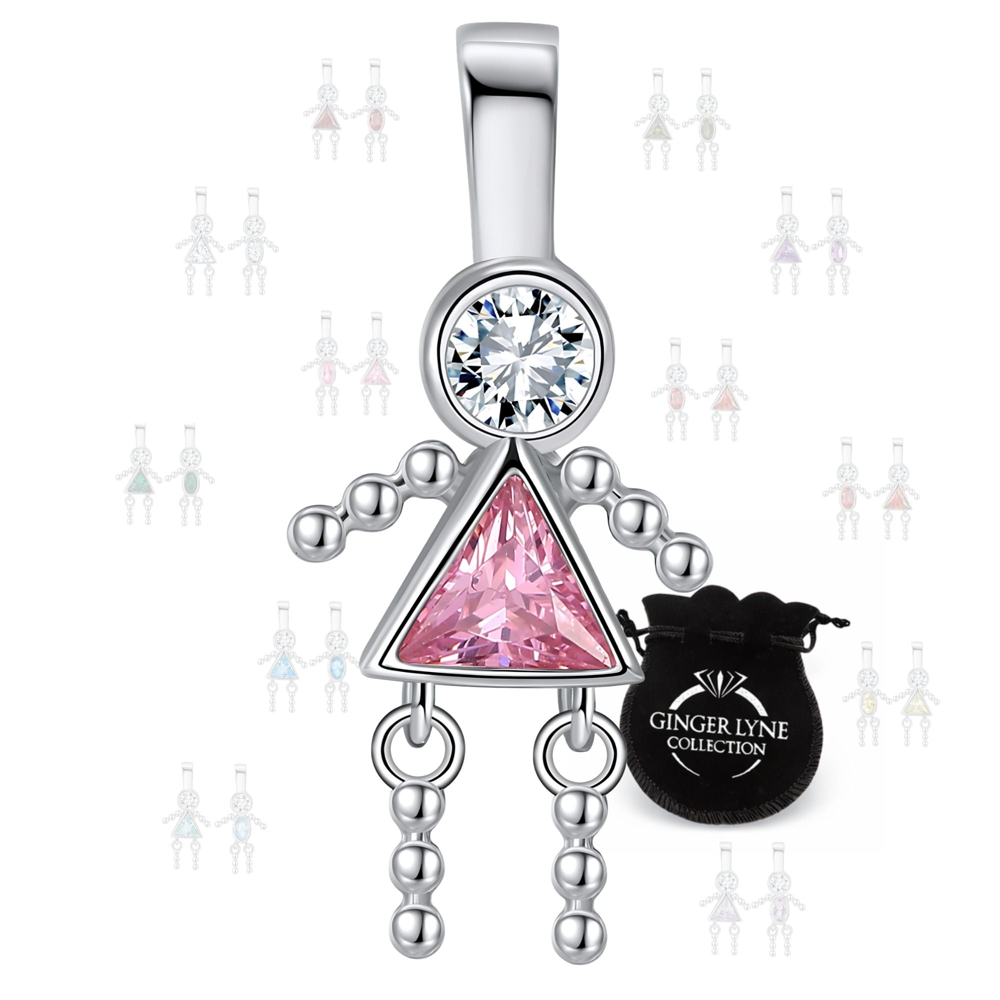 October Birthstone Charm Baby Girl Pink CZ Sterling Silver Children Pendant for Mom Grandma by Ginger Lyne
