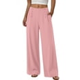 thumbnail image 5 of ZHYou No Boundarie Wide Leg Dress Pants for Women and Womens Plus High Waisted with Buttons Elastic Waist with Pockets Casual Pull On Trousers Pink Size 2XL, 5 of 5