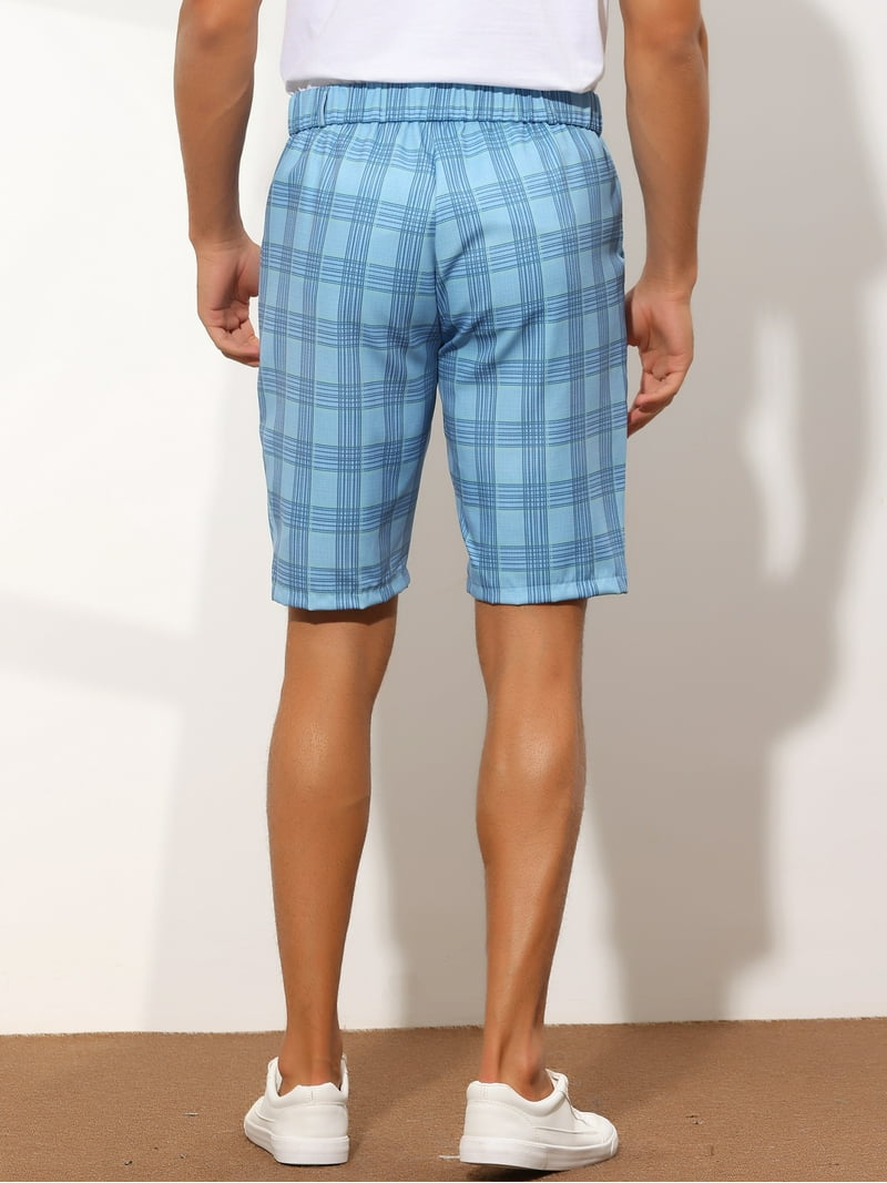 パンツ NOT CONVENTIONAL blue plaid shorts Unique Bargains Men's Plaid Shorts Straight Fit Comfort Flat Front