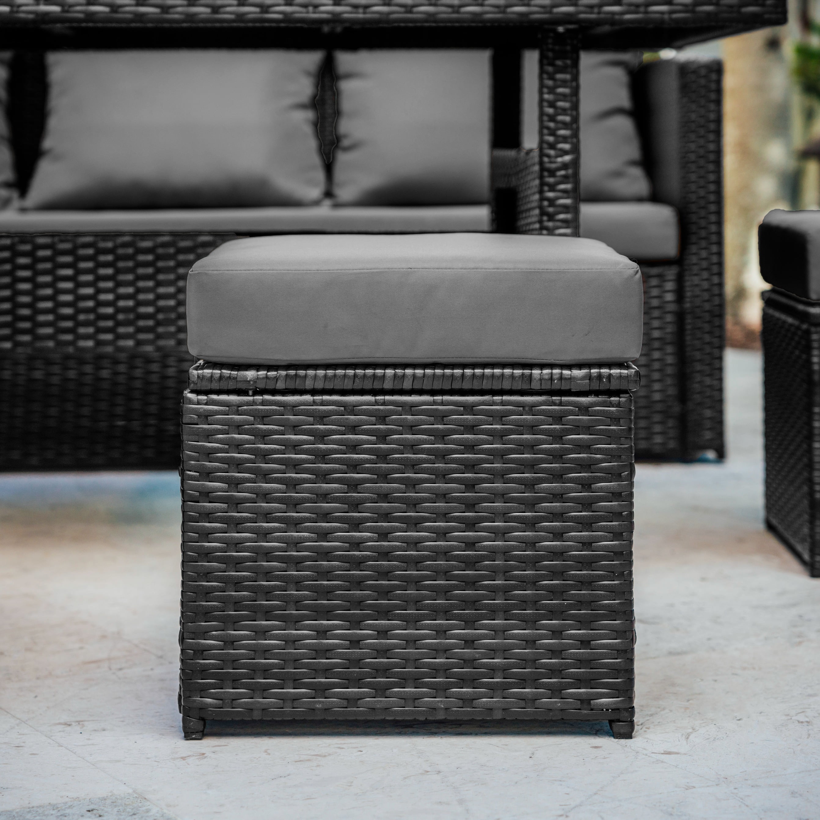 Hearth & Harbor 7 Piece Outdoor Furniture Set, Wicker Outdoor Sectional Dining Set with 10 Seats and Patio Table, Gray with Gray Cushions