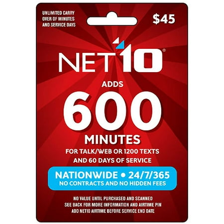 (Email Delivery) NET10 $45 Prepaid Card, 600 min for talk/web or 1200 texts and 60 days of service