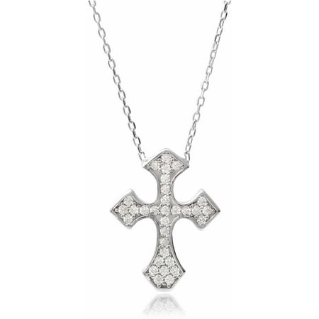 Brinley Co. Women's CZ Sterling Silver Cross Pendant Fashion Necklace, 18