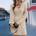 thumbnail image 4 of BLTIBY Women's Sweater Dress Long Sleeve V Neck Solid Color Fall Winter A Line Mini Dresses Casual Fashion Soft Knit Clothes Beige S, 4 of 6