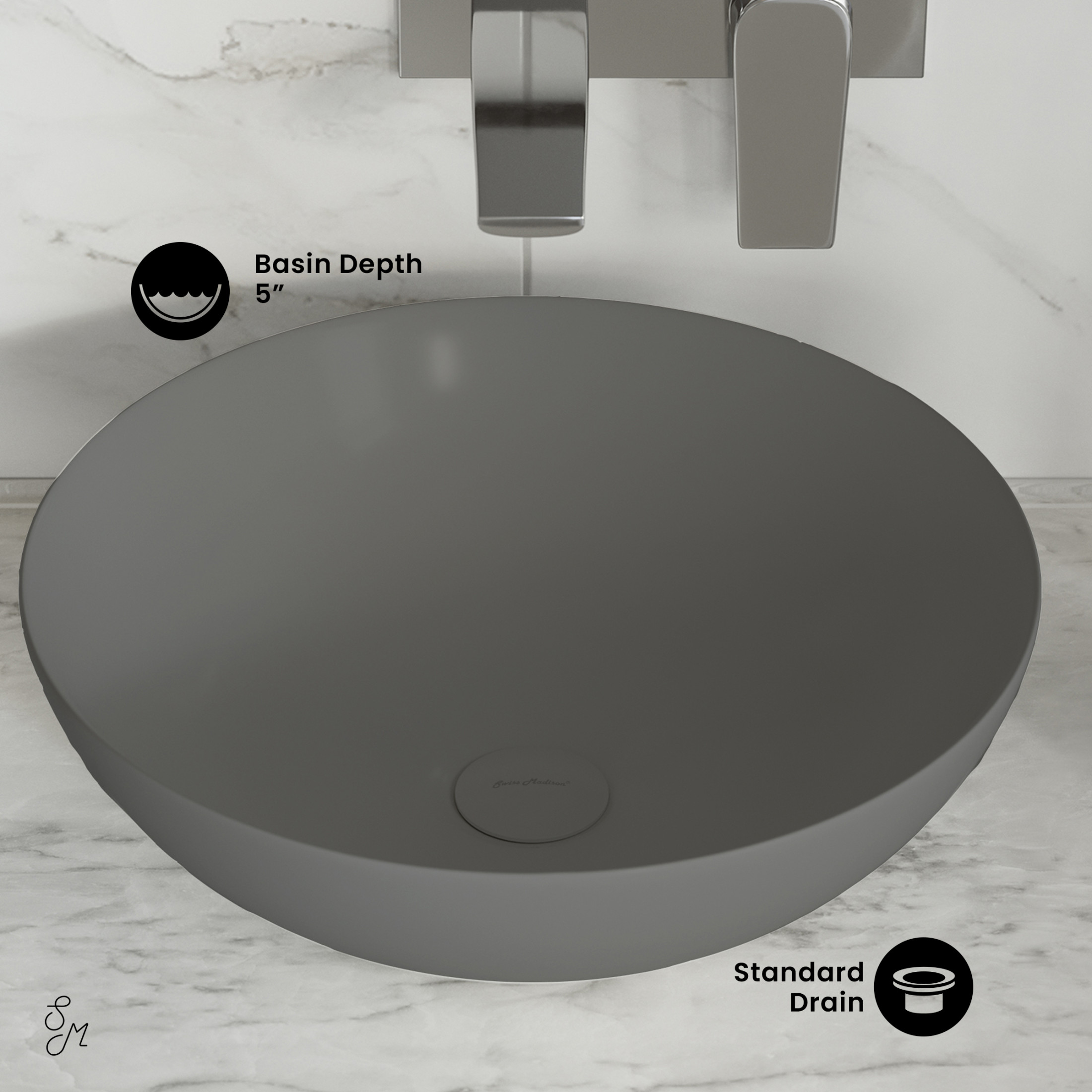 Classe 16 Color Ceramic Sink in Matte Gray