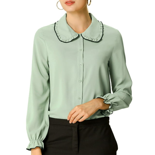 INSPIRE CHIC Chemises de Travail pour Femmes à Volants Doux Col Peter Pan Boutonnées