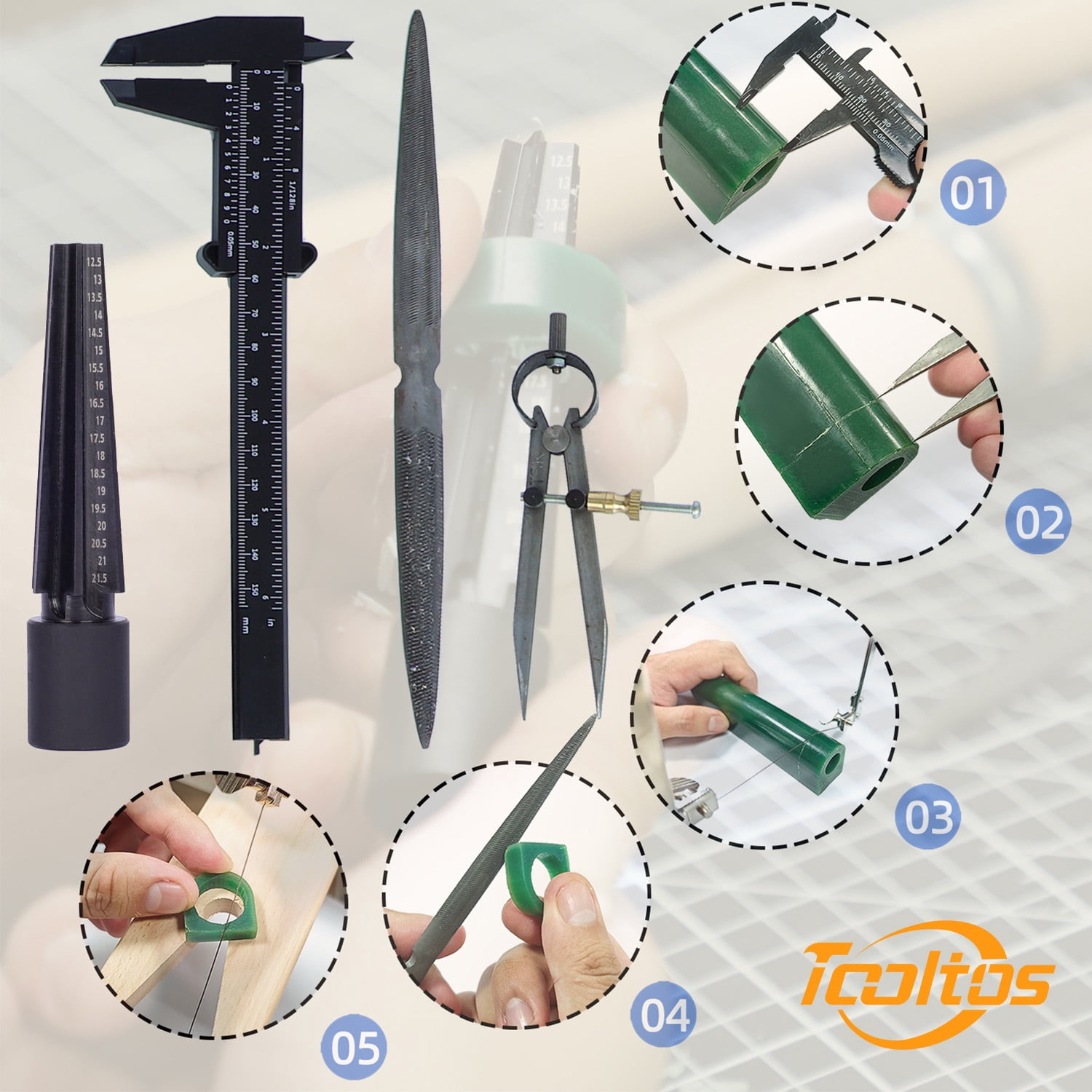 Multifunctional Ring Wax Model Kit Essential for Men's and Women's Ring Design Includes Measurement Tool, Double-Headed Rubber Hammer, Ring Wax Tubes, 5.91-Inch Caliper, Wooden Clamp, File, Adjustabl