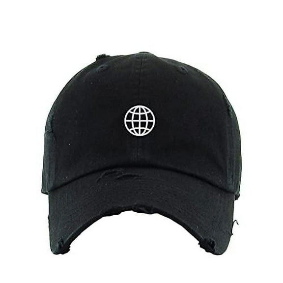 Globe Vintage Baseball Cap Embroidered Cotton Adjustable Distressed Dad Hat Black