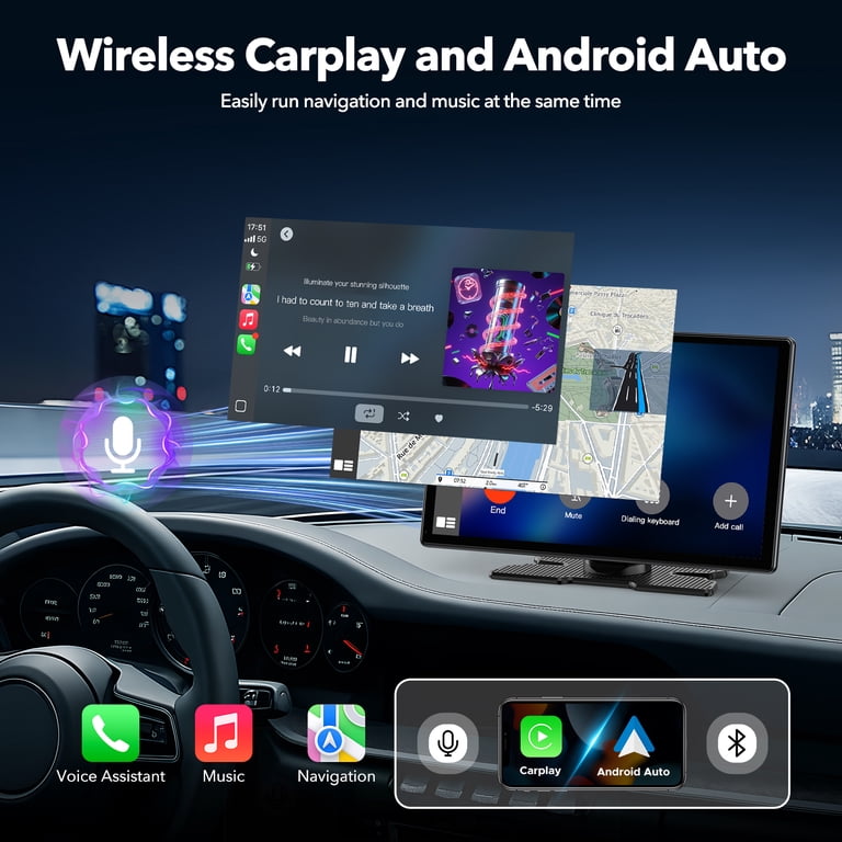 Lamtto 9-inch Portable Wireless CarPlay Android Auto Screen with Lamtto 9-inch Portable Wireless CarPlay Android Auto Screen with