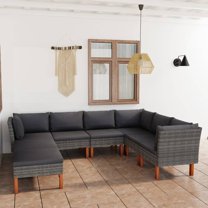 vidaXL Garden Lounge Set Grey PE rattan Large Removable Covers