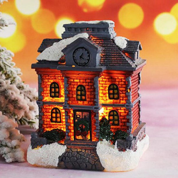 Resin Christmas Scene Village Houses Town with LED Light for Christmas