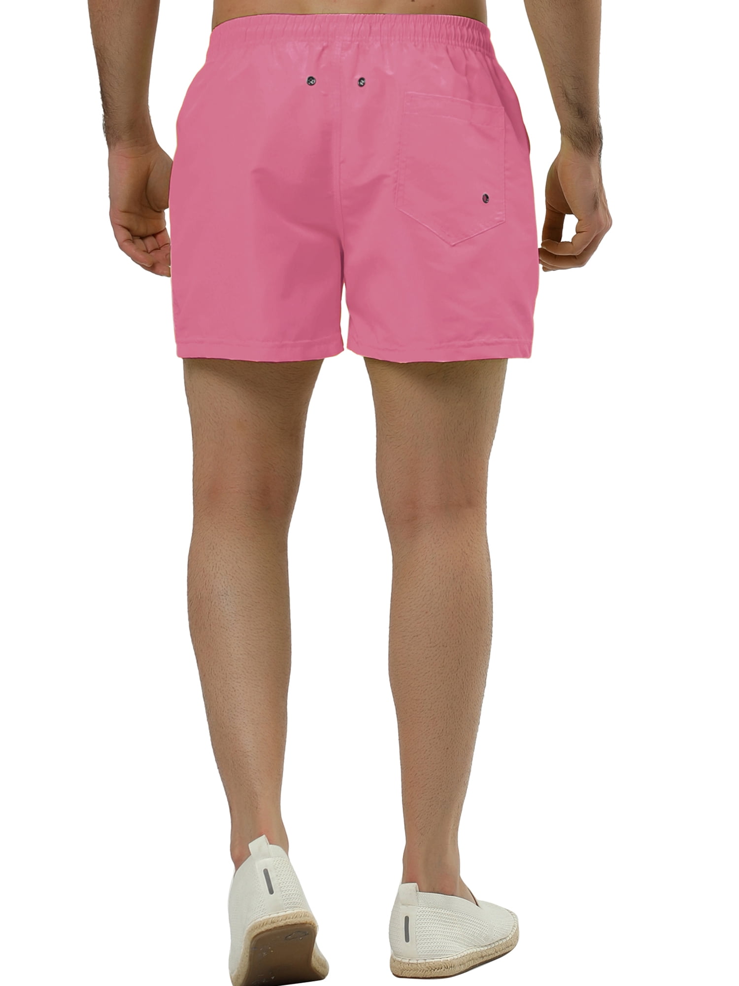 Unique Bargains Men's Summer Lightweight Solid Color Mesh Lining Beach Swim Shorts 30 Pink