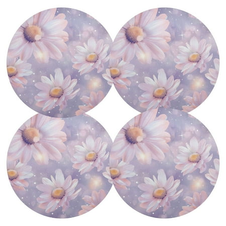 

Ryvnso Summer Daisies Stars Round Plate Mats Dining Table Placemat Set of 4 for Holiday Decoration