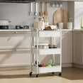 thumbnail image 6 of 3 Tier Rolling Cart with Table top, Metal Rolling Utility Cart on Wheels, Sturdy Storage Organizer Cart with Hooks for Office, Classroom, Kitchen and Bathroom (White), 6 of 8