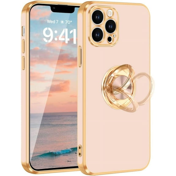 iPhone 13 Pro Max Phone Case,iPhone 13 Pro Max Case with 360°Ring Holder Slim Kickstand Magnetic Support Car Mount for Women Men Nonslip Protective Phone Case for iPhone 13 Pro Max,Rose Gold