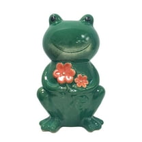 Mainstays 8 Inch Ceramic Frog Garden Décor Green Wave Frog Statutory Holding Flowers