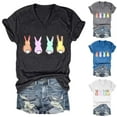 thumbnail image 4 of WNEGSTG Easter T Shirts for Women, Short Sleeve V Neck Bunny Print Graphic Tee, Women's Pastel Bunnies Print V Neck T Shirt, White XXL, 4 of 4