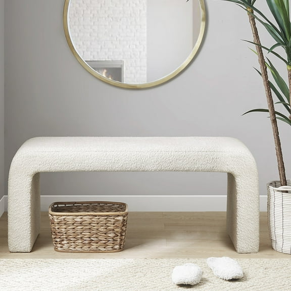 Stylish Boucle Waterfall Bench For Office Use - 42"w X 16"d 18"h, 400 Lbs Weight Capacity, Cream, No Assembly With Cream Home