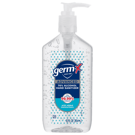 Germ-X Advanced Hand Sanitizer with Pump, Alcohol & Moisturizers, Original Fresh Scent, 12 fl oz.