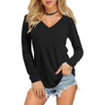 thumbnail image 2 of Wuphunn Long‑Sleeve Fitted‑Basic V‑Neck Casual Everyday T‑Shirts for Women Black 2XL, 2 of 9