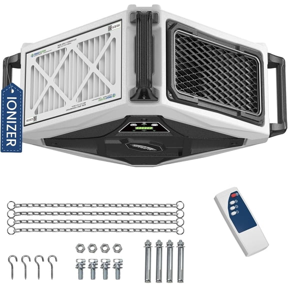 ALORAIR 2 Stage 270° Intake (580/780CFM) Air Filtration Systems Woodworking Built-In Ionizer with Remote Control & Strong Vortex Fan, Hanging Mode for Works Shop, Shop Dust Collectors, Purecare 780IG