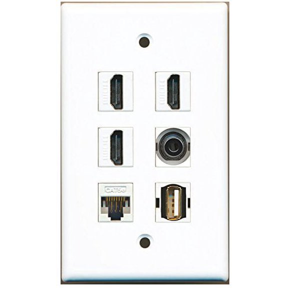 RiteAV - 3 HDMI 1 Port USB A-A 1 Port 3.5mm 1 Port Cat5e Ethernet White Wall Plate