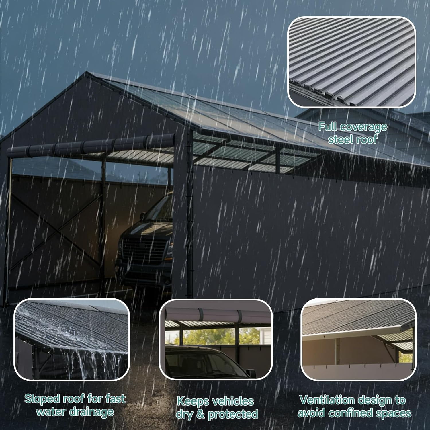 ROOMARK 22*9FT Carports,Heavy Duty Carport Canopy with Removable Sidewalls, Drive Through Portable Garage
