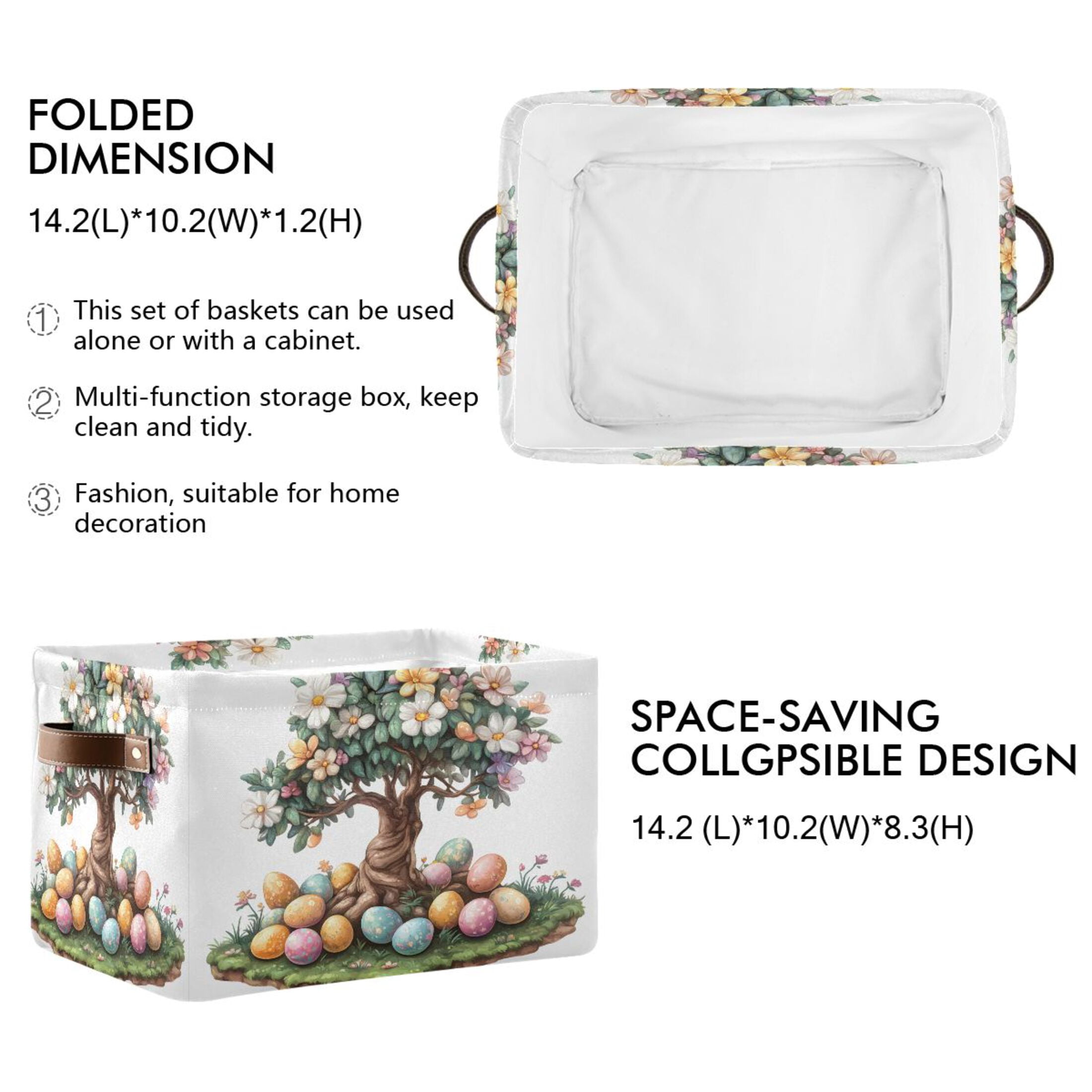 Ryvnso Easter Tree Storage Basket Large Bin Foldable Boxes Toys Organizer 14.2x10.2x8.3in 2 PCs