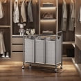 thumbnail image 6 of 3-Bin Metal Laundry Hamper Cart with Wheels Laundry Sorter Organizer, 6 of 7