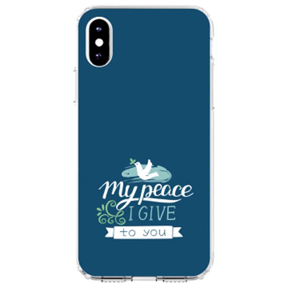 DistinctInk Clear Shockproof Hybrid Case for iPhone XS Max (6.5" Screen) - TPU Bumper, Acrylic Back, Tempered Glass Screen Protector - My Peace I Give To You - Dove