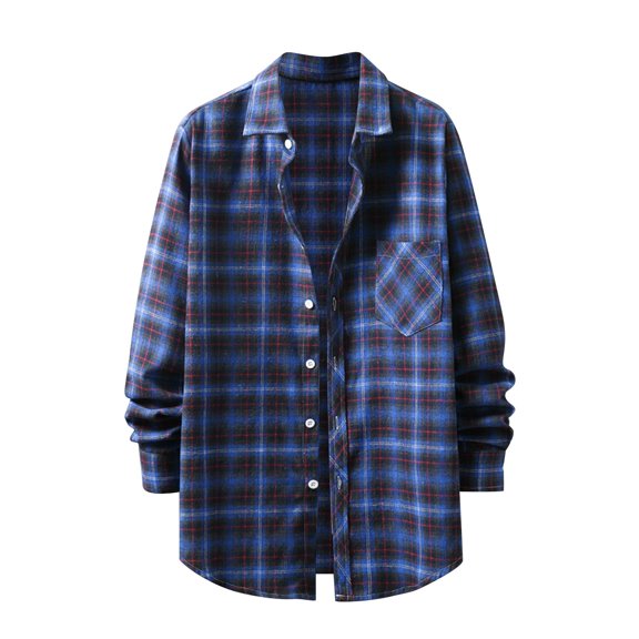 Baqcunre Graphic Tees Men Men'S Plaid Long Sleeved Shirt Trendy Brand Fashionable Loose Lapel Colored Woven Shirt For Men Long Sleeve Shirts For Men Tops For Men Blue L