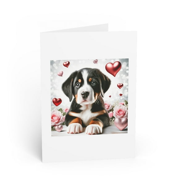 DistinctInk Greeting Card / Note Card - Valentine's Day Greater Swis Mountain Dog Puppy - PACK of 10