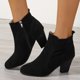thumbnail image 1 of Botines de tacón cuadrado de cristal a la moda Mujer Otoño Invierno punta redonda Botas de tacón negro para Mujer Botas cortas Mujer37 Gao Jinjia LED, 1 of 2