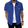 thumbnail image 2 of Men's Solid Color Short Sleeve Lapel Shirt,Casual Button Cardigan Top Polyester Fabric Lightweight Breathable Texture Casual Daily Work Golf Vacation Classic Fit Pocket, 2 of 6