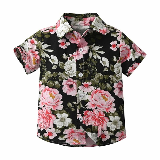 Odeerbi 1-9 Años Niños Camisa Hawaiana Verano Playa Camisas de Algodón Niños Manga Corta Blusa Tropical Flor Imprimir Camisa Ocio Tops