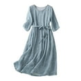 thumbnail image 2 of Xqxayjr Womens Summer Casual Pleated Flowy Midi Sun Dress Under $10 Short Sleeve Vintage Cotton Linen Vacation Dress Round Neck Cute Spring Cocktail Dresses, 2 of 9