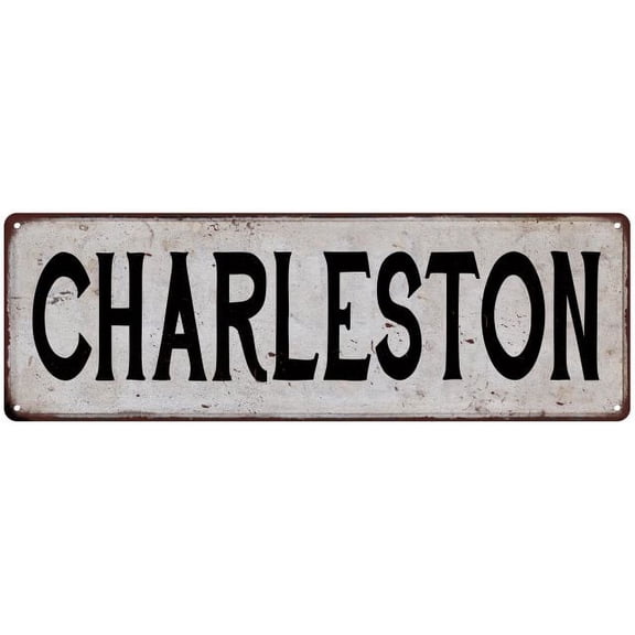 CHARLESTON Vintage Look Rustic Metal City State Sign 8 x 24 Matte Finish Metal 108240041276