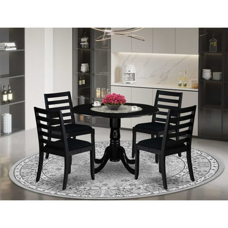 East West Furniture DLX15-BLK-24 -5 Pieces Dining Set Includes a Round Kitchen Table 4 Stackable Dining Chairs Black