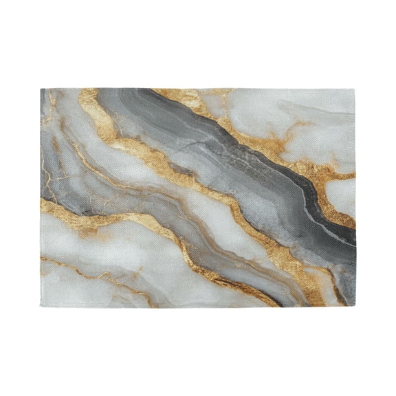 Qxltty Black Gold Marble Pattern Placemats Set of 1 Heat Resistant Non-Slip Place mat for Dining Table Washable Durable Polyester Woven Table Decorations
